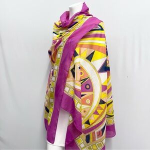 Emilio Pucci 100% Cotton Scarf Vibrant Colors Signed "Emilio" 40 1/2" by 60 1/4"